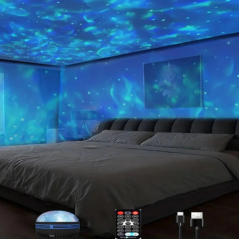 Proyector de estrellas de 1 pieza, proyector de galaxia, proyector de olas de océano de agua para decoración de habitación con luz nocturna de dormitorio con patrones de 7 colores