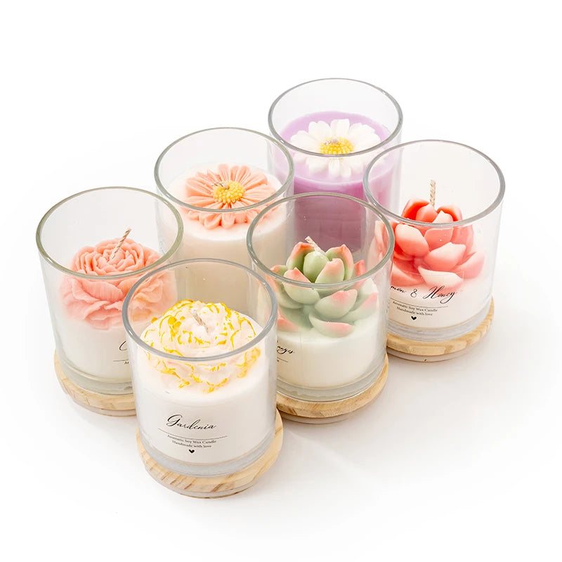 Vela perfumada de soja morada natural AIKUN de 8 x 9 cm con margaritas blancas, aromaterapia, decoración del hogar, regalo ecológico.