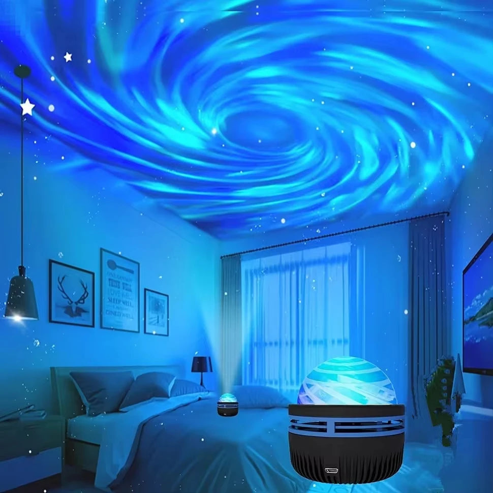 Proyector de estrellas de 1 pieza, proyector de galaxia, proyector de olas de océano de agua para decoración de habitación con luz nocturna de dormitorio con patrones de 7 colores