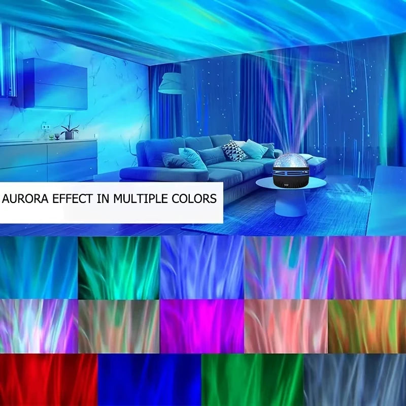 Proyector de estrellas de 1 pieza, proyector de galaxia, proyector de olas de océano de agua para decoración de habitación con luz nocturna de dormitorio con patrones de 7 colores